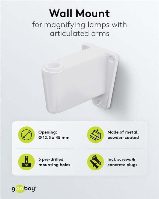 Wall bracket for magnifying lamps with articulated arm, white