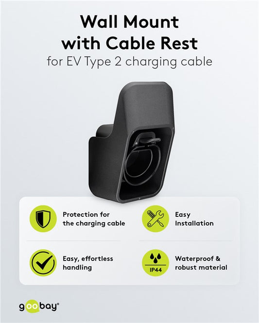 Wall bracket with cable storage for Type 2 charging cables for electric vehicles