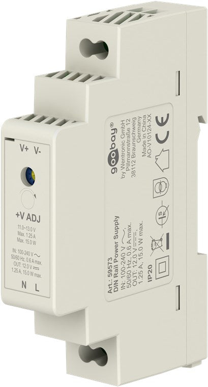 DIN rail power supply (DIN rail) 12 V, 1.25 A, 15 W