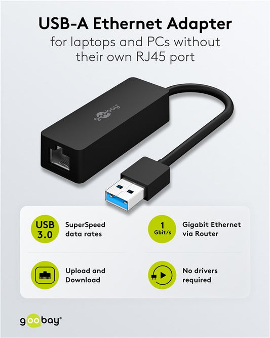 USB-A-Ethernet-Adapter, schwarz