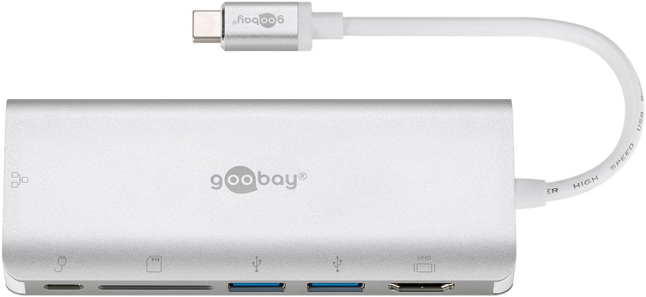 USB-C™ multiport adapter HDMI 4k30Hz, USB, CR, RJ45, PD, aluminum, silver