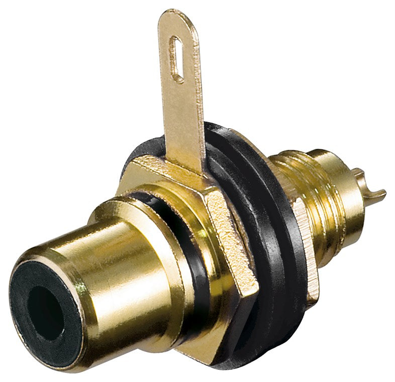 RCA socket for housing mounting with insulation and solder connection