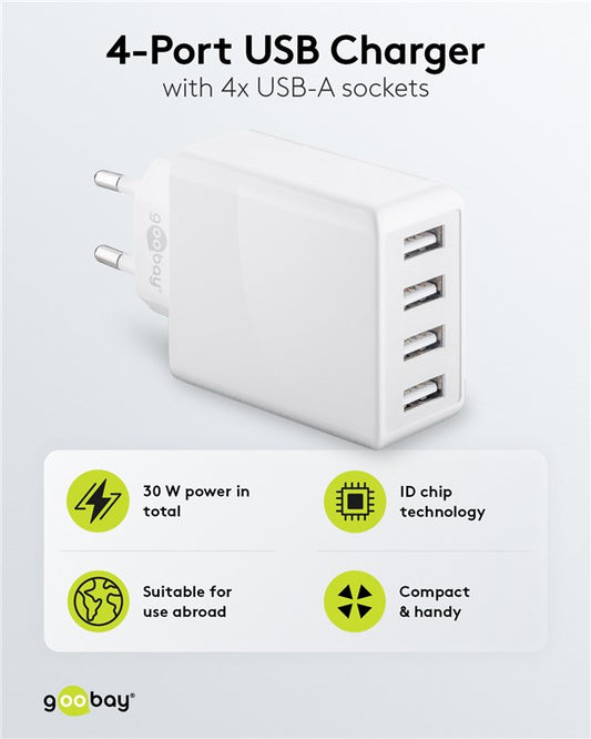 USB-A Multiport-Ladegerät (30 W) weiß