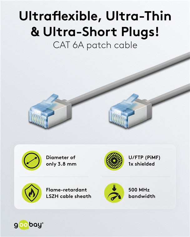 Ultraflexibles CAT 6A Patchkabel, slim, U/FTP, grau