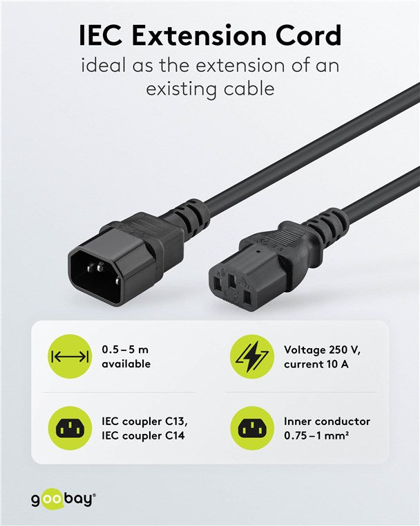 Kaltgeräte Verlängerungskabel, 1,5 m, schwarz, (3*0,75 mm²)