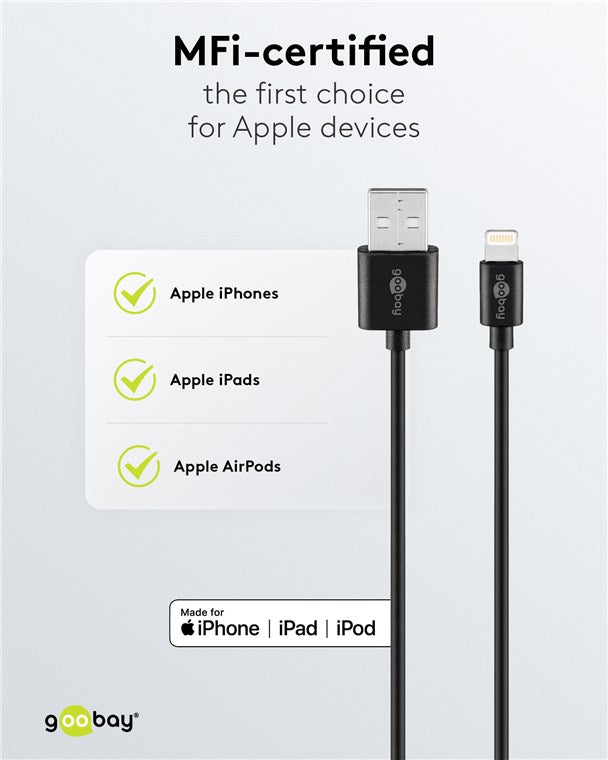 Lightning USB Lade- und Synchronisationskabel, 2 m, schwarz