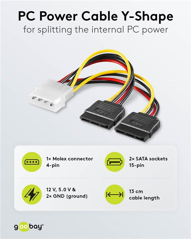 PC Stromkabel Y-Form, 5.25-Stecker auf 2x SATA