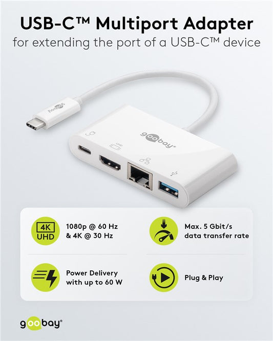 USB-C™ Multiport-Adapter auf HDMI™ und Ethernet, PD, weiß