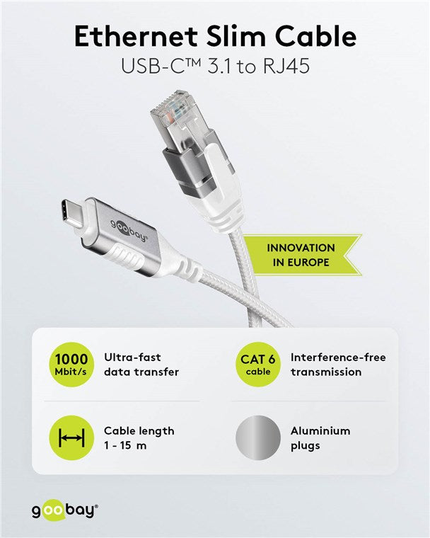 Ethernet-Kabel USB-C™ 3.1 auf RJ45, Slim, 2 m