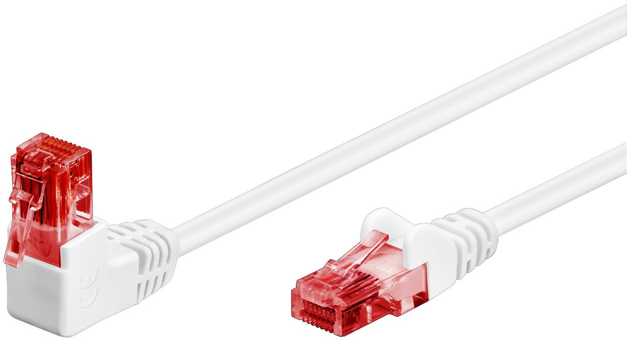 CAT 6 patch kablosu 1x 90° açılı, U/UTP, beyaz