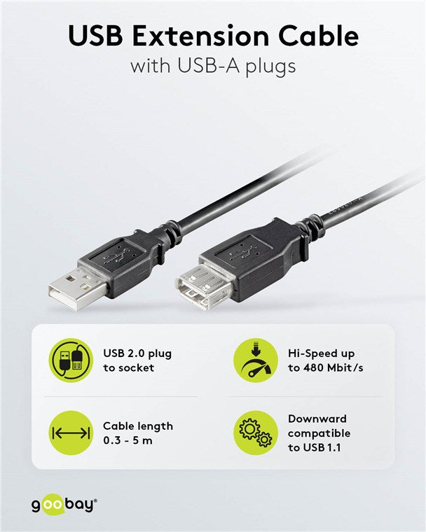 USB-A-Verlängerung, 0,6 m, schwarz