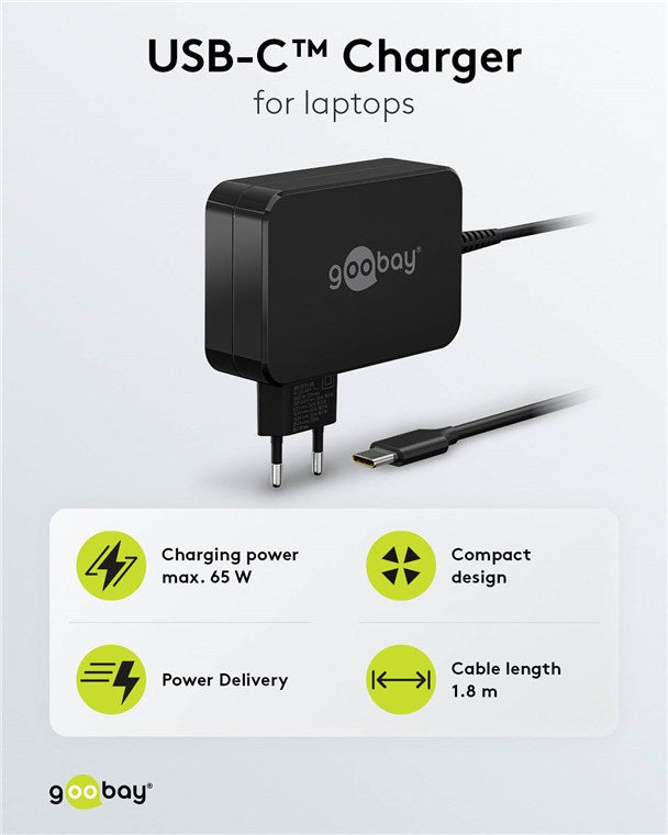 USB-C™-Ladegerät für Laptops (65 W) schwarz