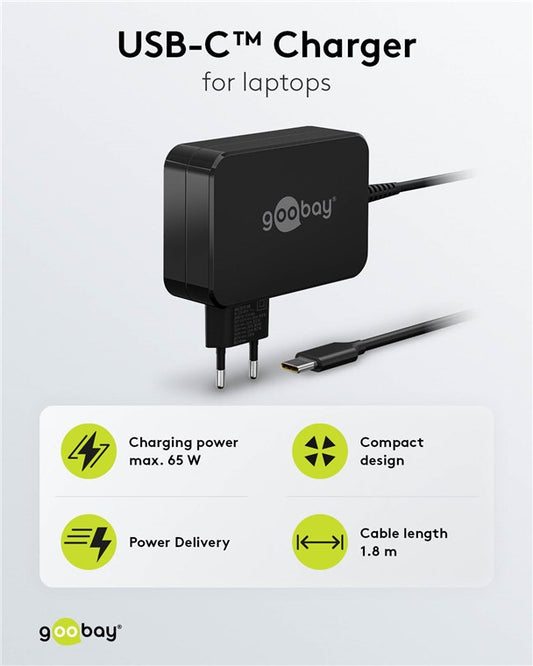 Dizüstü bilgisayarlar için USB-C™ şarj cihazı (65W) siyah