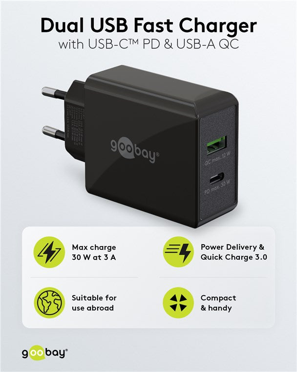 USB-C™ PD Dual-Schnellladegerät (30 W) schwarz