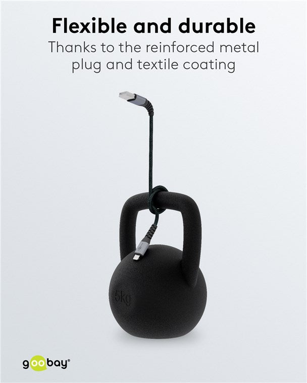 Lightning USB-A textile cable with metal connectors, 0.5 m