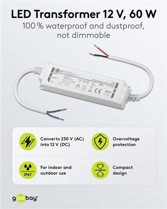 LED-Trafo 12 V (DC), 60 W, IP67