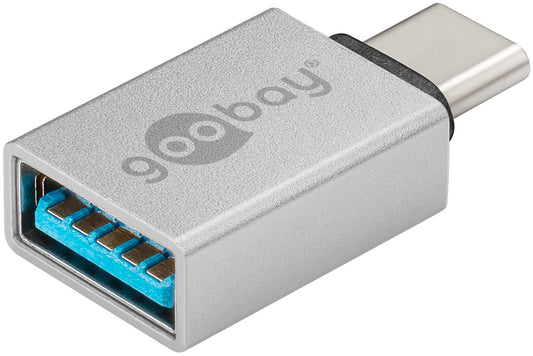 USB-C™/USB-A 3.0 OTG SuperSpeed adapter for charging cable, silver