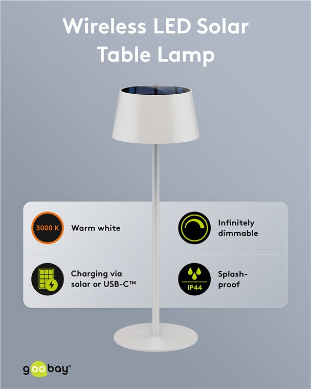 Kabellose LED-Tischleuchte Solar, weiß