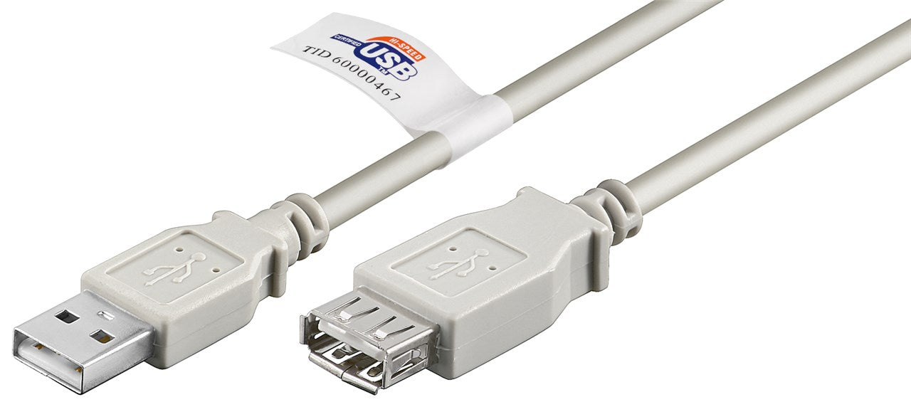 USB 2.0 Hi-Speed-Verlängerungskabel mit USB Zertifikat, Grau