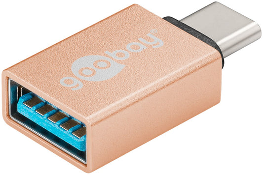 USB-C™/USB-A 3.0 OTG SuperSpeed adapter for charging cable, gold