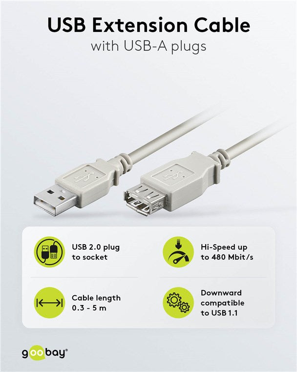 USB-A-Verlängerung, 3 m, grau
