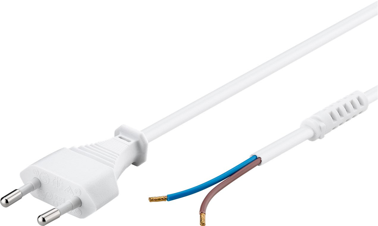 Kabel mit Eurostecker zum Konfektionieren, 1,5 m, Weiß, (2*0,75 mm²)