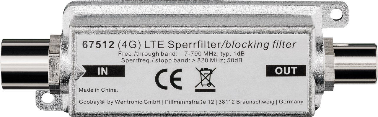 LTE/4G Sperrfilter, Koax-Stecker auf Koax-Buchse