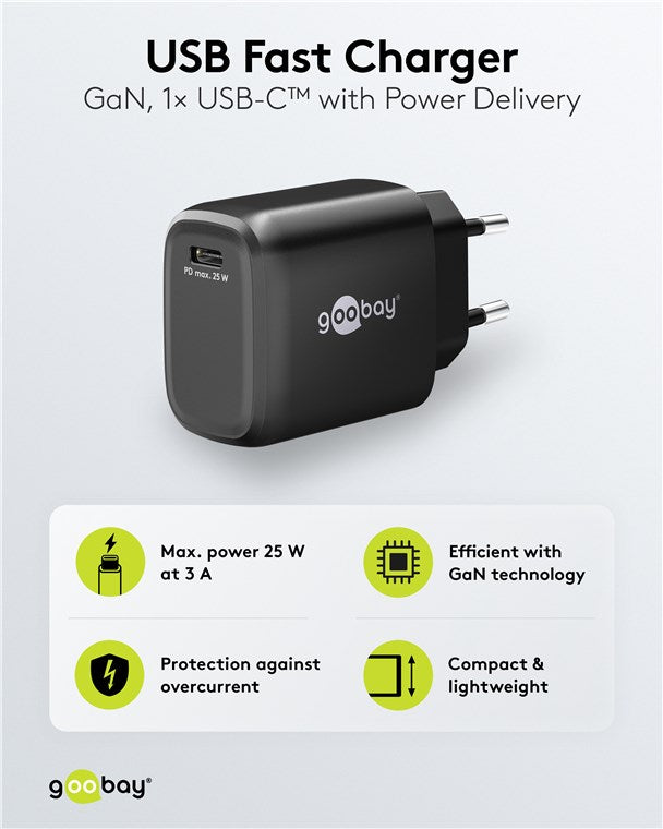 USB-C™ PD GaN Schnellladegerät (25 W) schwarz