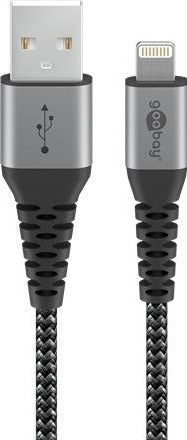 Lightning USB-A textile cable with metal connectors, 0.5 m