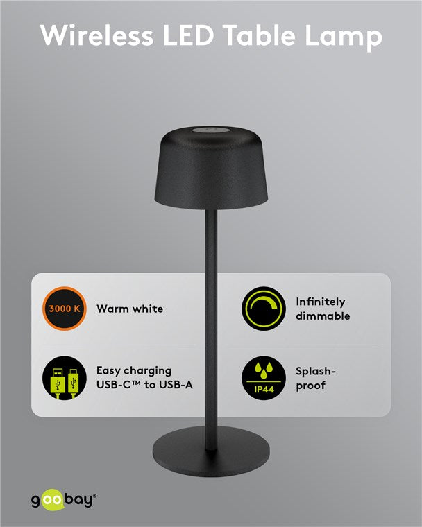 Kabellose LED-Tischleuchte, Größe S, 25 cm, schwarz