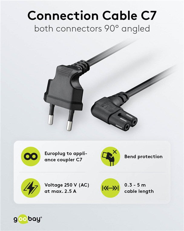 Anschlusskabel mit Eurostecker abgewinkelt, 0,75 m, schwarz, (2*0,75 mm²)