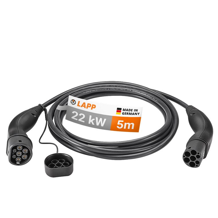 Type 2 charging cable, up to 22 kW, 5 m, black
