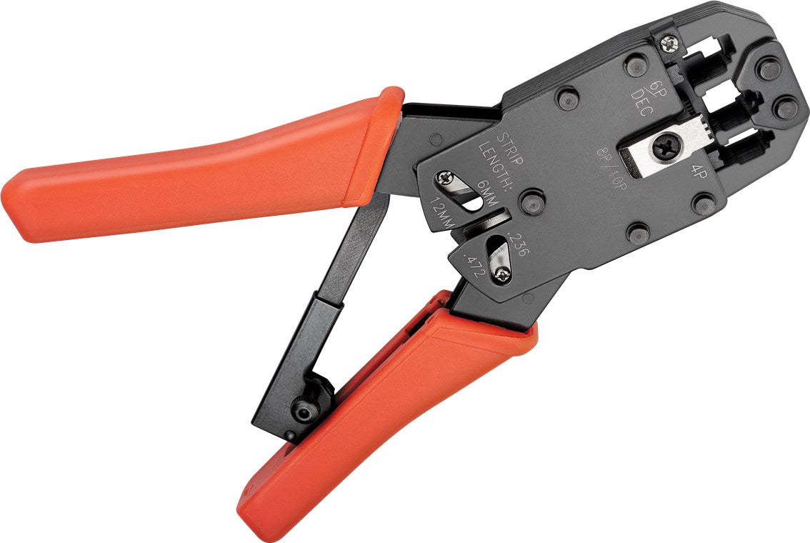 Crimping pliers for modular plugs, compact design