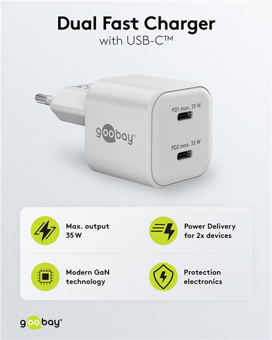 USB-C™ PD GaN Dual-Schnellladegerät Nano (35 W) weiß
