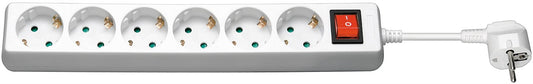 6-way power strip with switch, 1.5 m, white