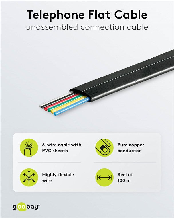 Telefonflachkabel 6-adrig, 100 m Rolle, AWG 30, CU (Kupfer)
