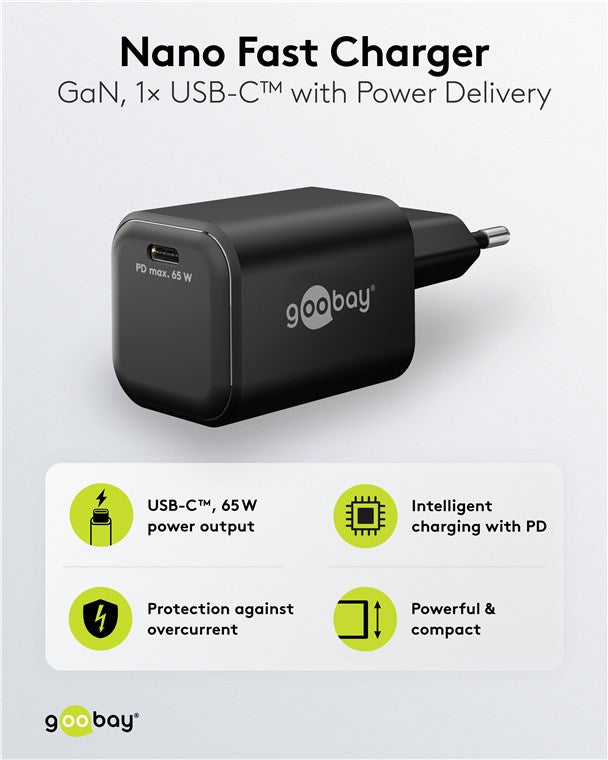 USB-C™ PD GaN Schnellladegerät Nano (65 W) schwarz