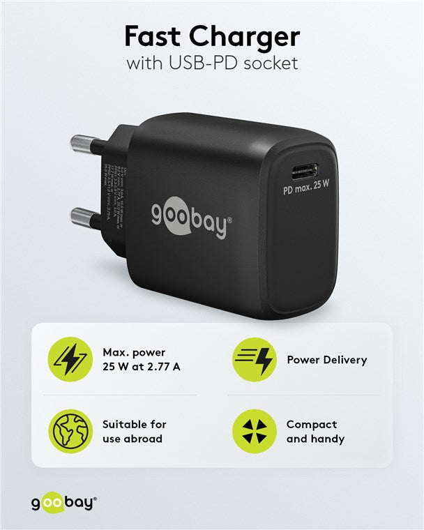 USB-C™ PD GaN Schnellladegerät (25 W) schwarz