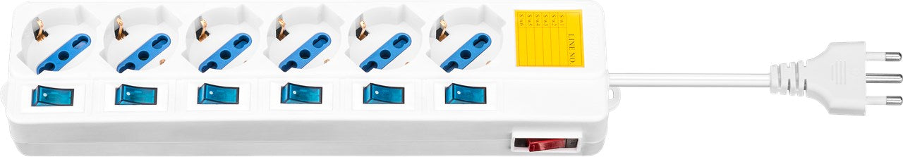 6-way Italian power strip with separate illuminated switches for each socket