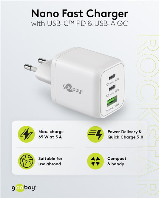 USB-C™ PD GaN Multiport-Schnellladegerät Nano (65 W) weiß