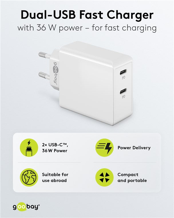 USB-C™ PD Dual-Schnellladegerät (36 W) weiß