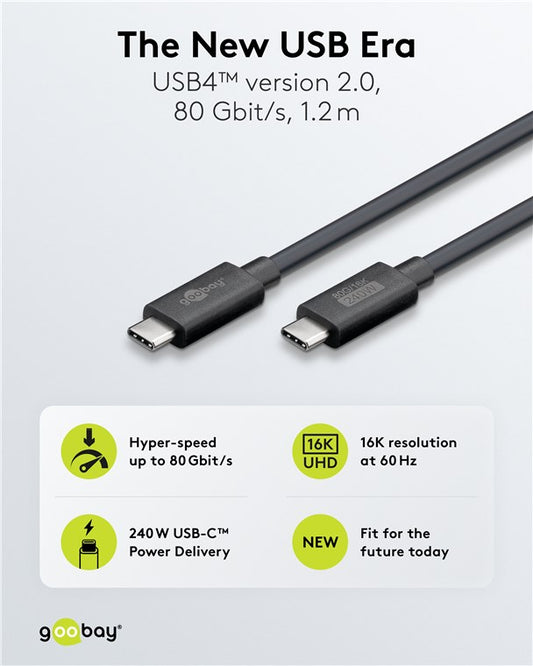 USB-C™-Kabel zertifiziert, USB4™ Version 2.0, 1,2 m, schwarz