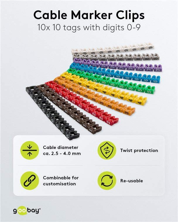 Kabelmarker-Clips "Ziffern 0-9", für Kabeldurchmesser von 3,8 - 5,9 mm