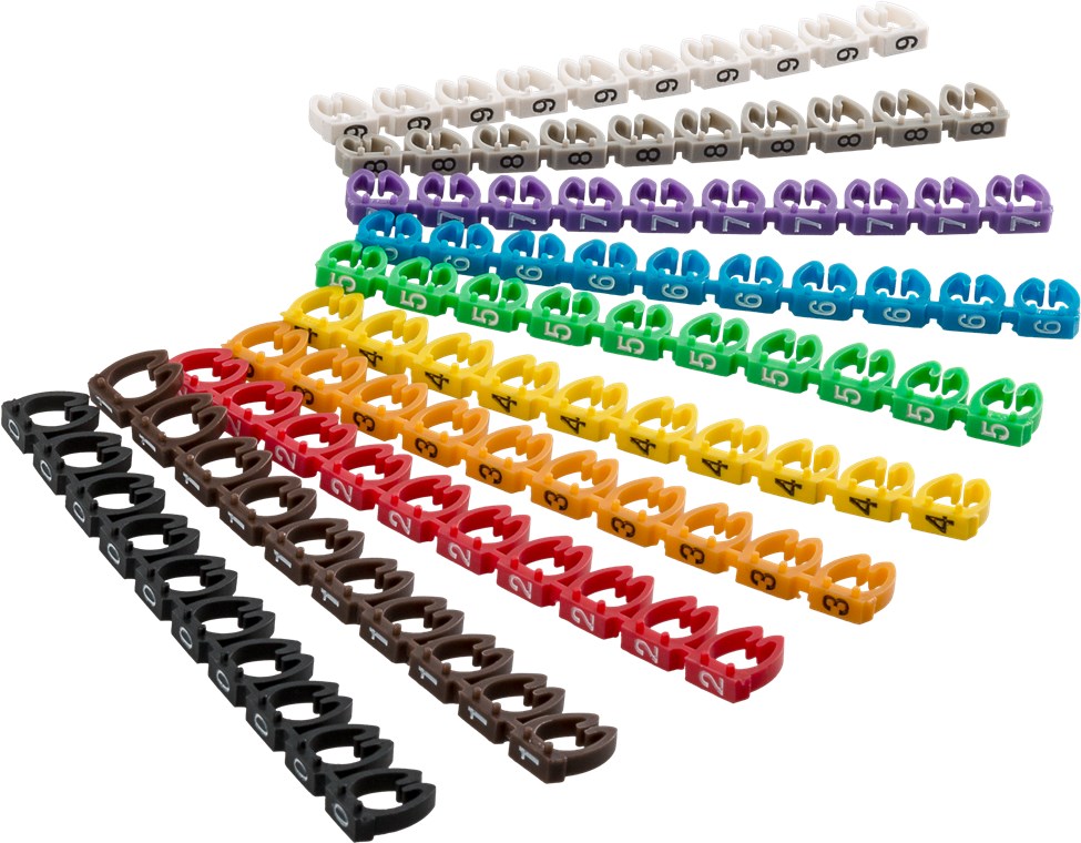 Cable marker clips "numbers 0-9", for cable diameters from 5.6 - 7.4 mm