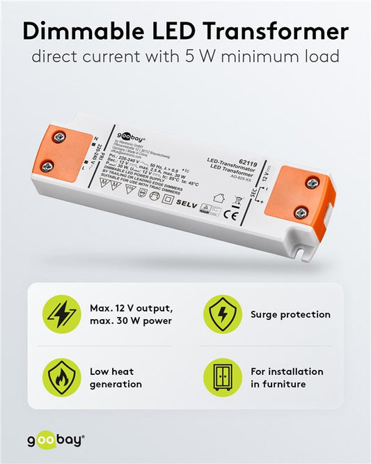 LED-Trafo 12 V (DC), 30 W, dimmbar