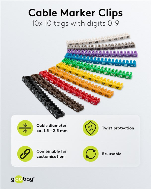 Kabelmarker-Clips "Ziffern 0-9", für Kabeldurchmesser von 2,8 - 4,6 mm