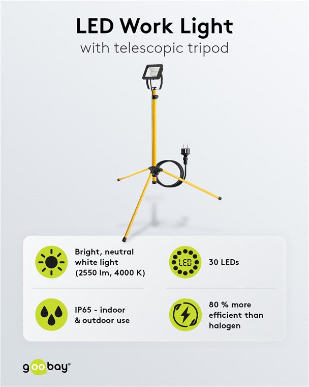 LED-Baustrahler mit Teleskopstativ, 30 W