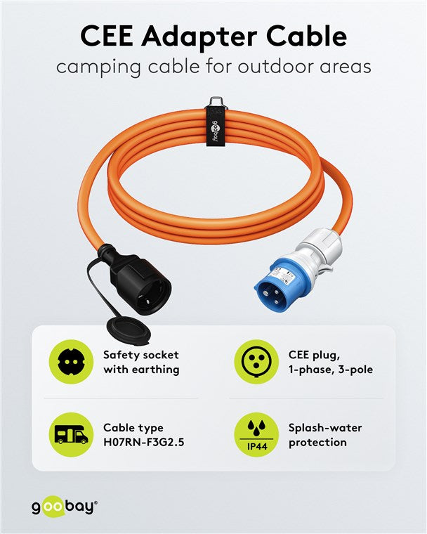 CEE-Adapterleitung, CEE-Stecker auf Schutzkontakt-Kupplung, 5 m