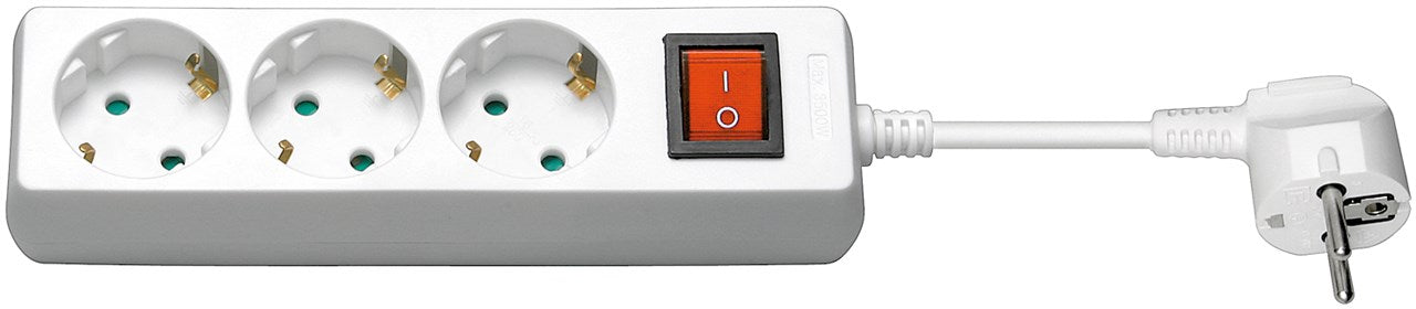 Steckdosenleiste 3-fach mit Schalter, 3 m, weiß