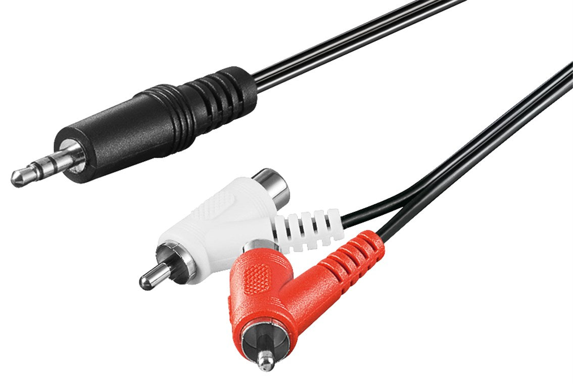 Audio adapter cable, 3.5 mm plug to RCA plug/socket